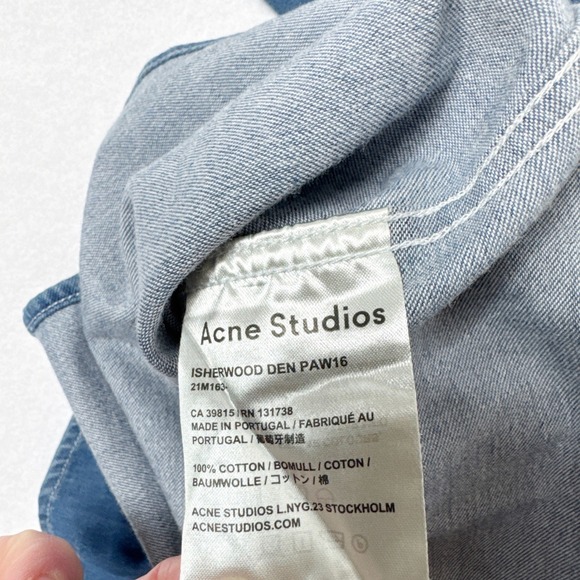 Acne Studios Isherwood Classic Fit Denim Button Down Shirt Mens M Size 48 Blue - Picture 4 of 8